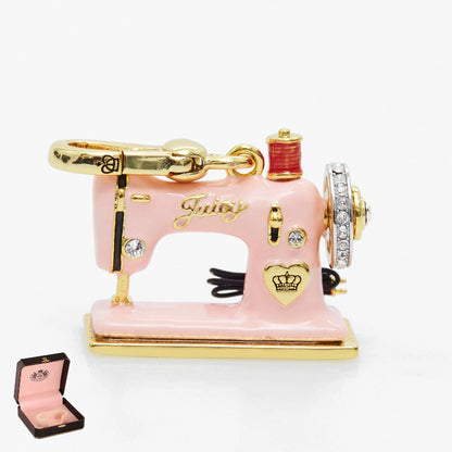 Enamel Three Dimensional Butterfly Knot Pink Sewing Machine Pendant Necklace