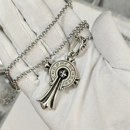 Cross necklace hexagonal star sword boat anchor pendant paired with letter flame pearl chain ﻿